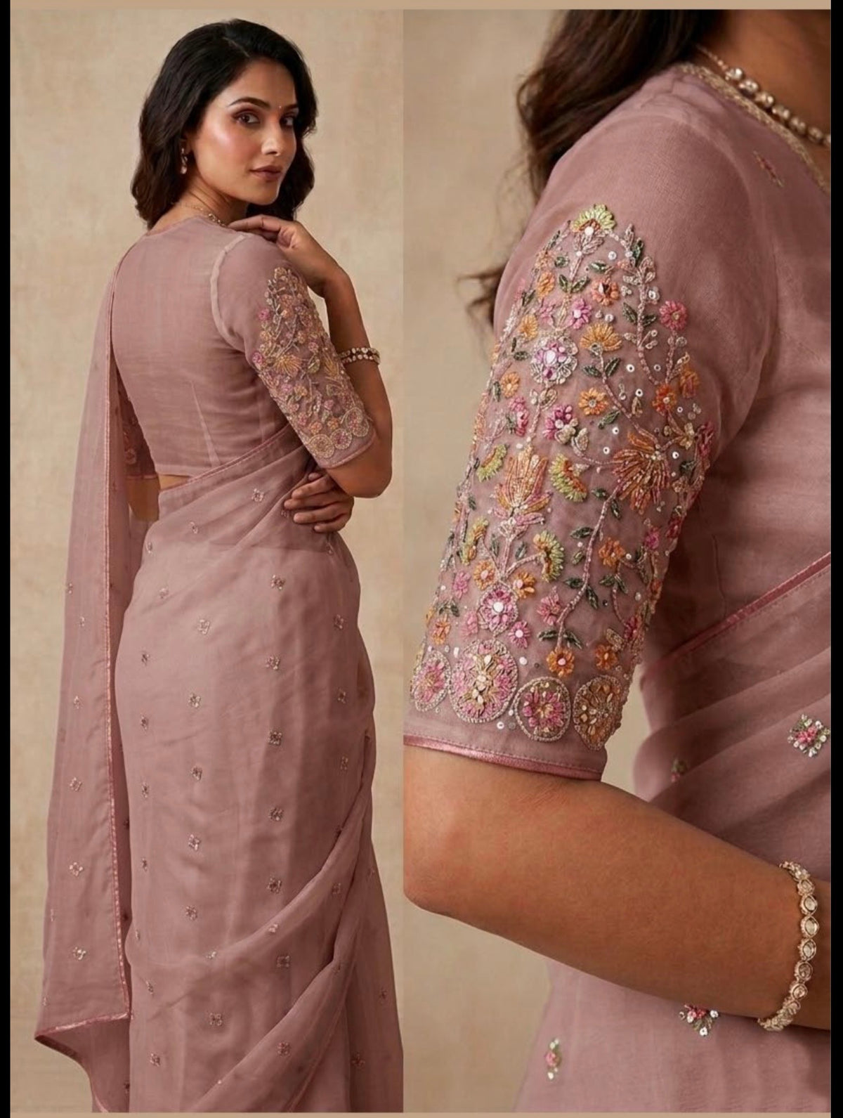 Designer Organza Saree with Heavy Handwork
