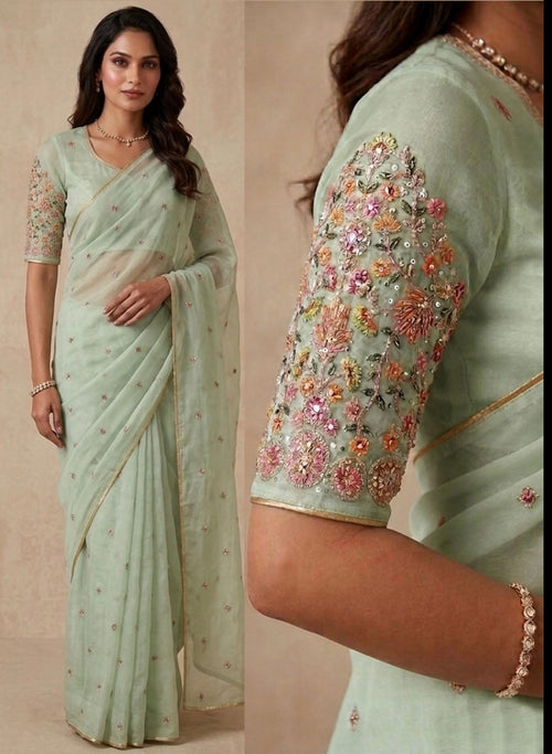 Designer Organza Saree with Heavy Handwork