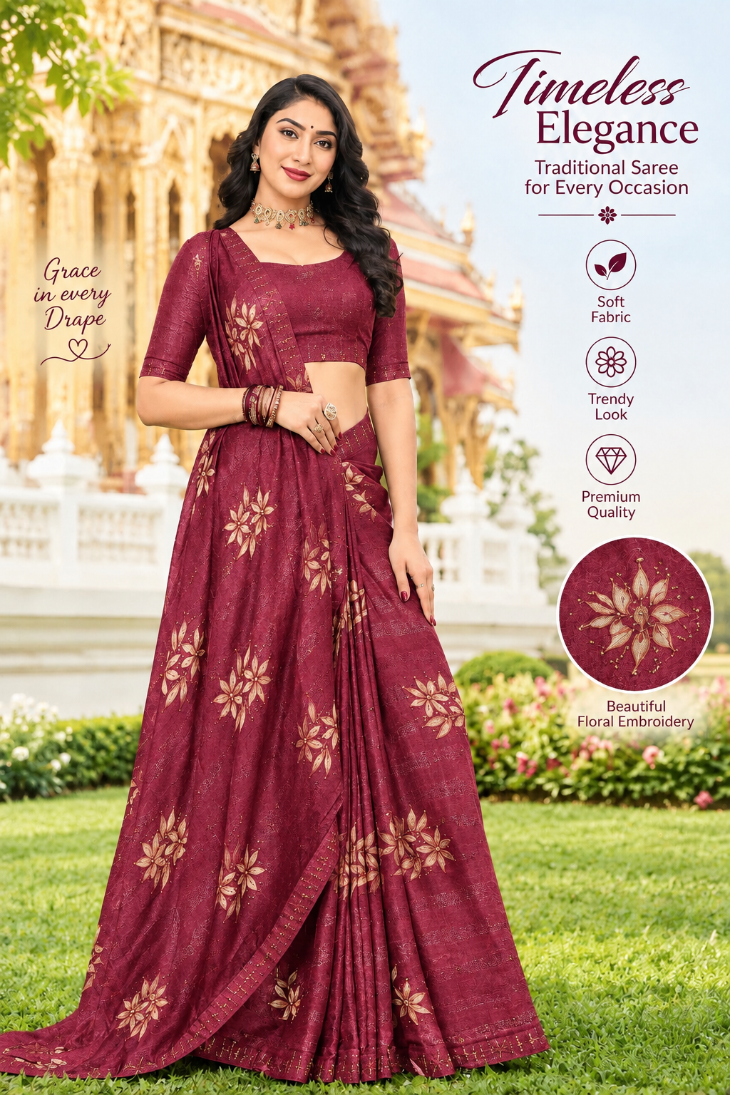 Floral Print Saree