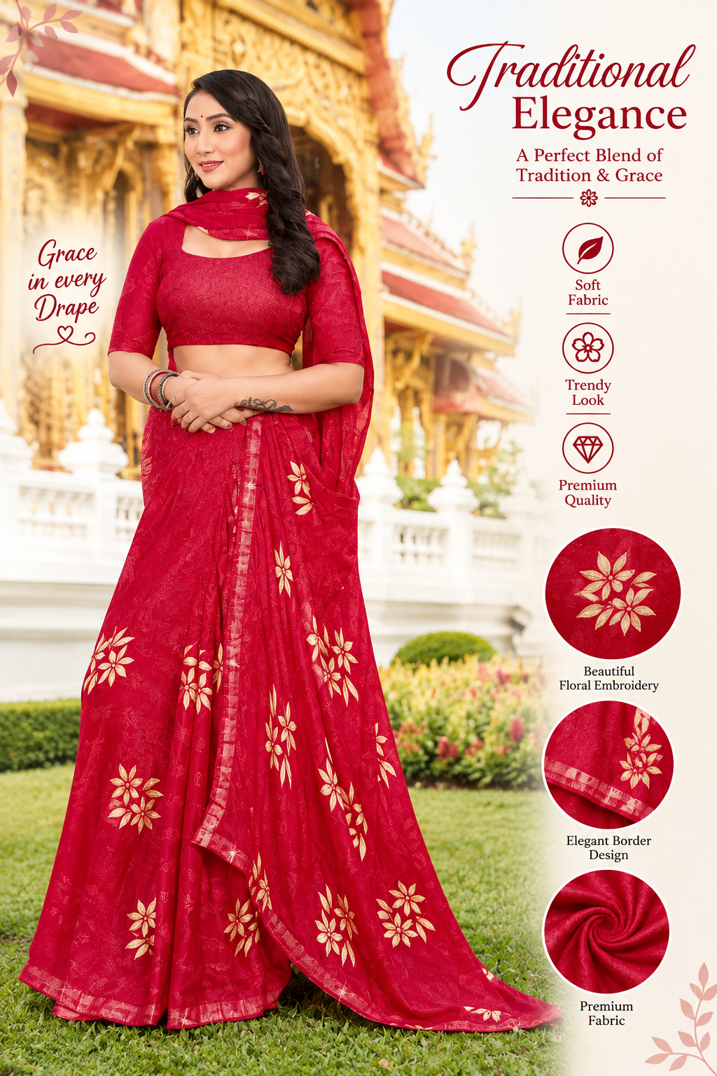 Floral Print Saree