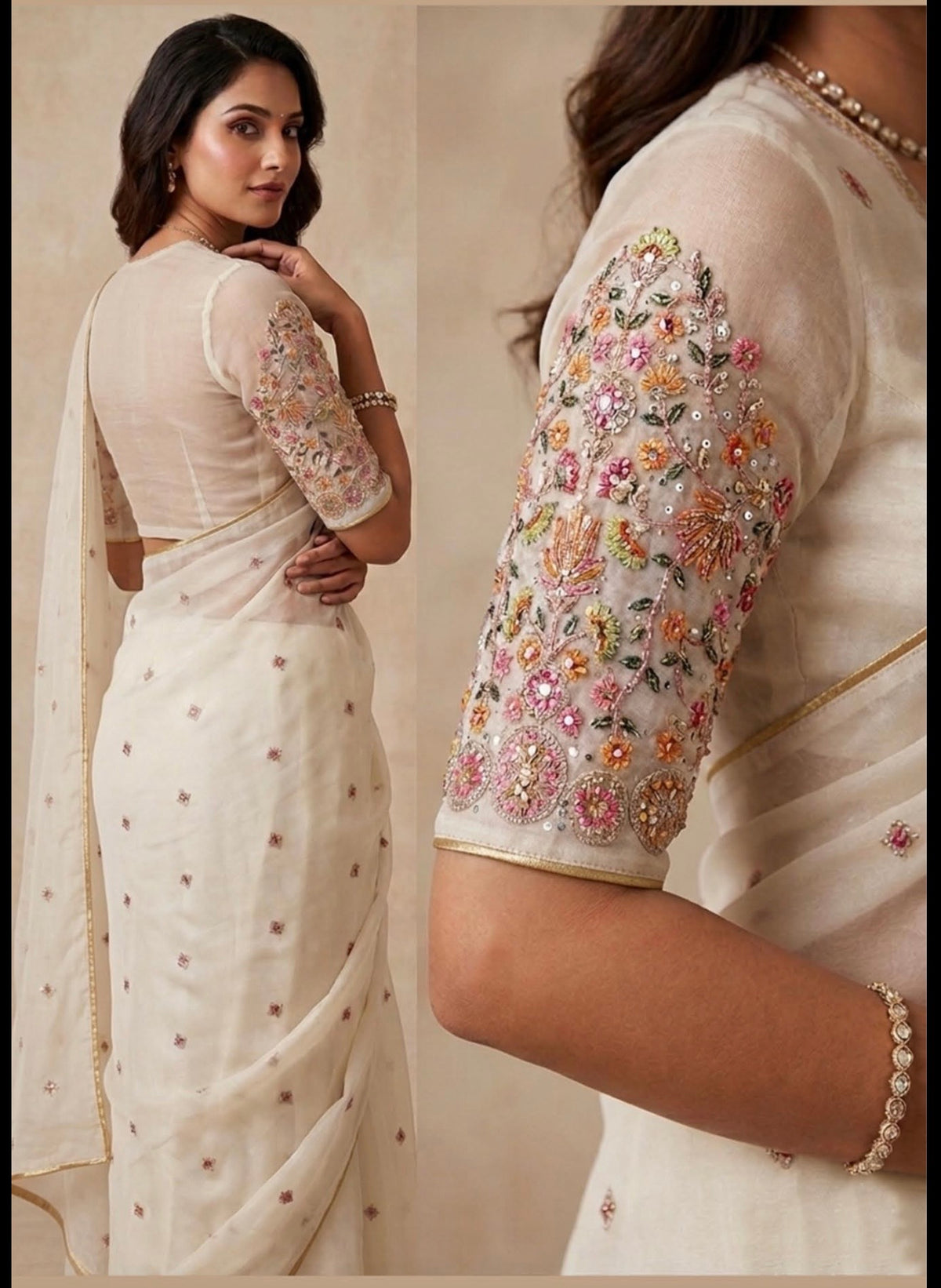 Designer Organza Saree with Heavy Handwork