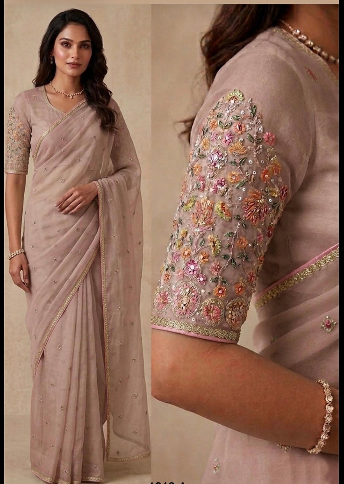 Designer Organza Saree with Heavy Handwork