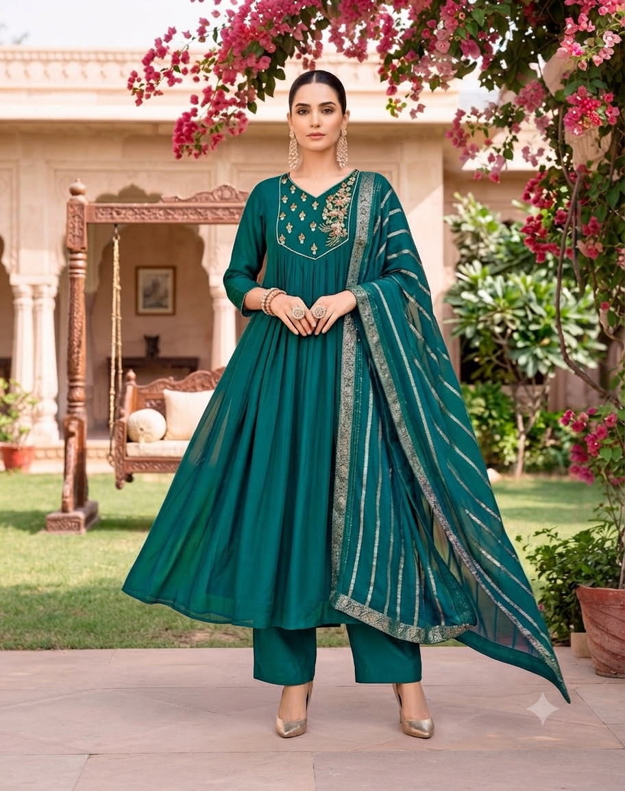 Embroidered Anarkali Suit Set