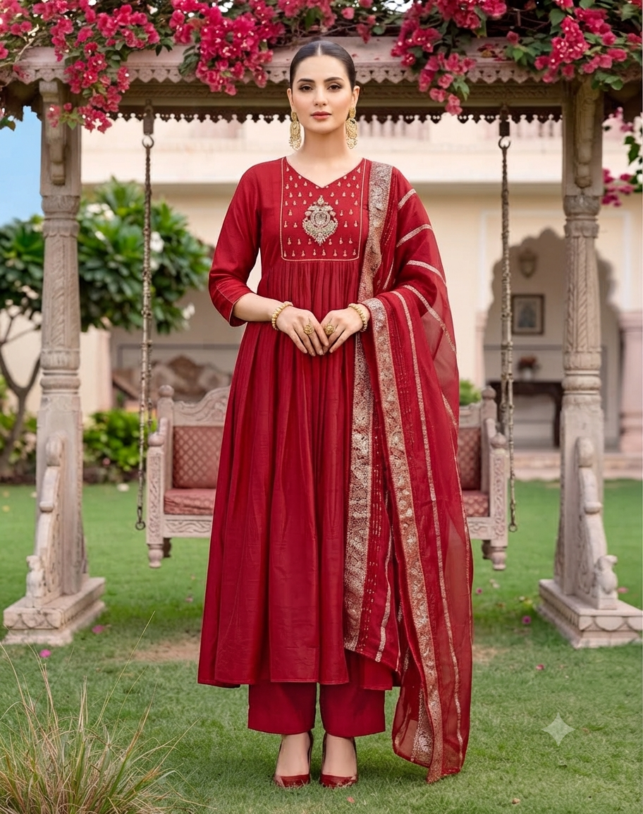 Embroidered Anarkali Suit Set