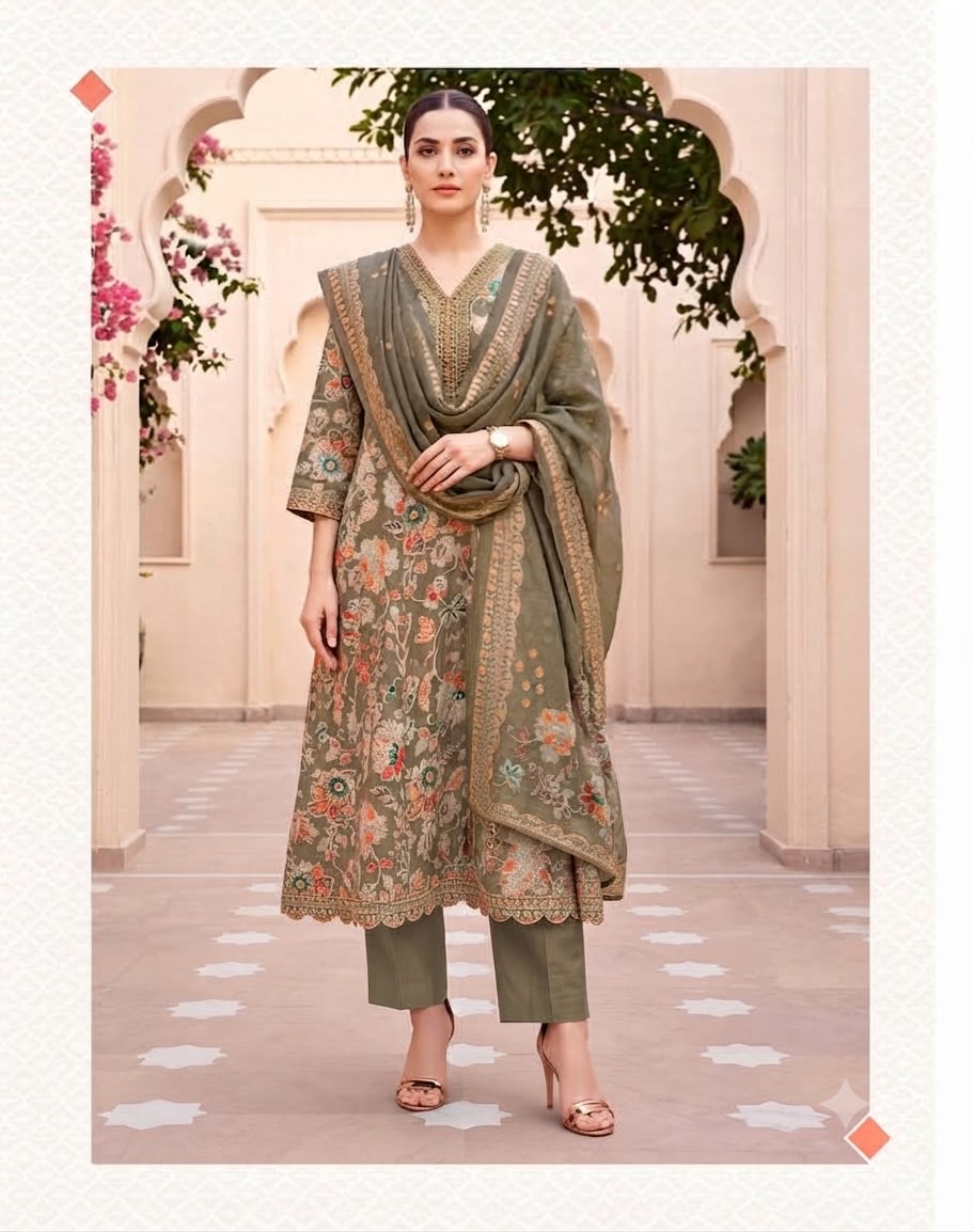 Printed Embroidered Anarkali Suit Set