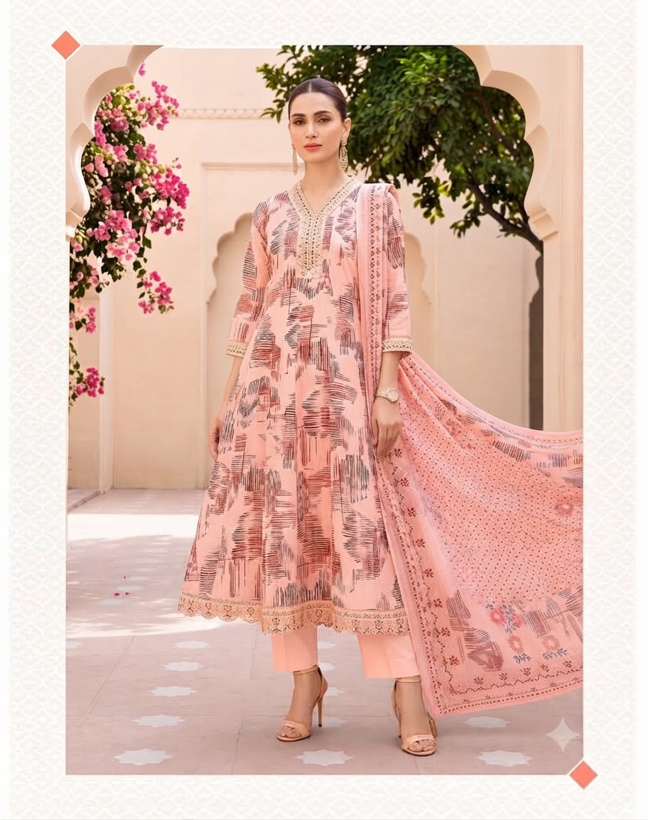Printed Embroidered Anarkali Suit Set