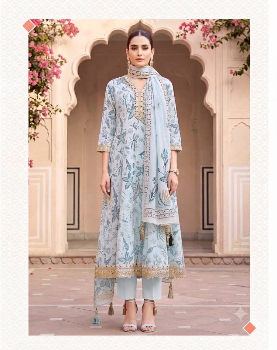 Printed Embroidered Anarkali Suit Set